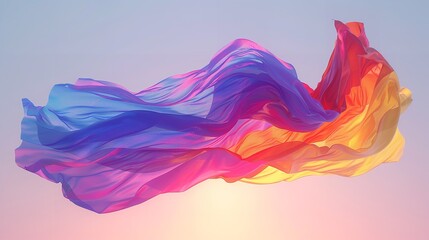 Flowing Purple and Orange Fabric Draped on a Pink Background