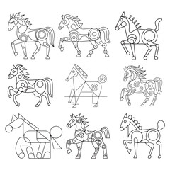 Horse Coloring Page Colored Illustration
