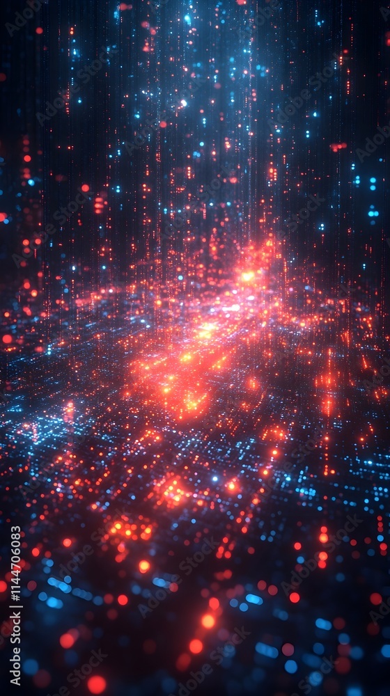 Poster ethereal digital realm with holographic elements floating data streams and abstract geometric struct