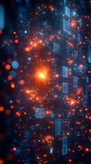 Obraz premium Ethereal digital realm with holographic elements floating data streams and abstract geometric structures evocative of advanced computational processes and breakthroughs
