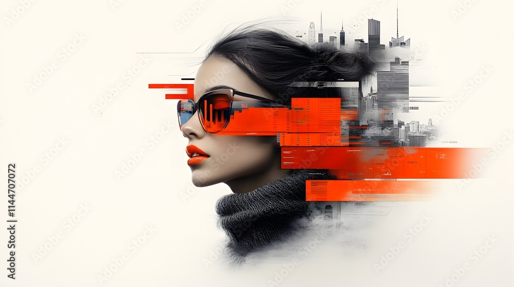 Poster vibrant frequency of fashion trends depicted in a stylized data visualization with a dynamic composi
