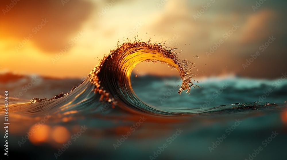 Poster captivating fluid motion with an undulating wave propagating through water creating a shimmering mes