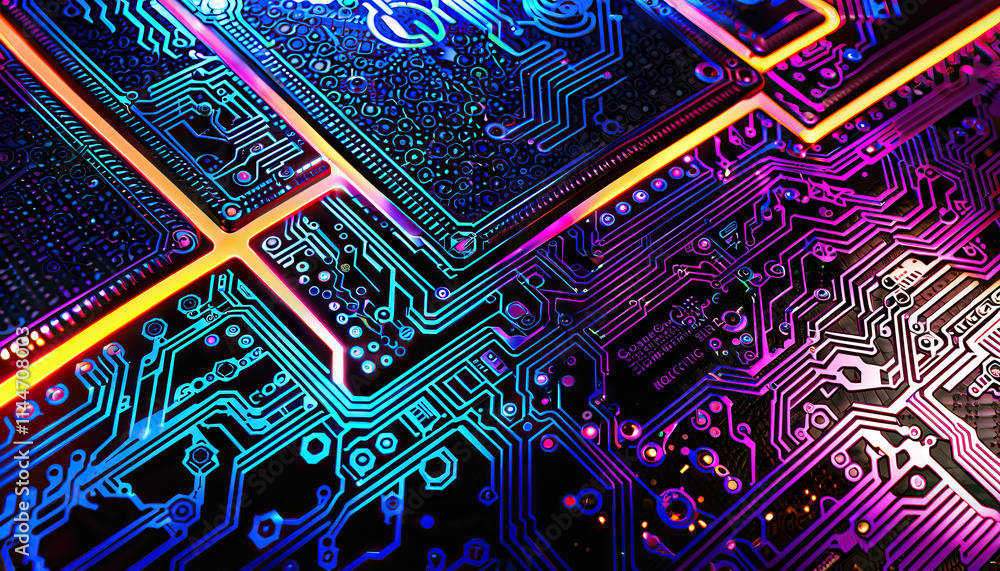 Poster illuminated circuit board with multicolored pathways