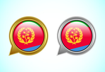 Eritrea flag speech bubble. Speaking flag icon in gold and silver color