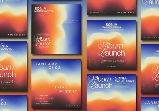 Multicolored Gradient Album Launch Social Media Set