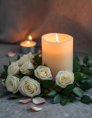 Obraz premium candle and rose petals