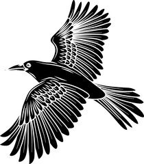 Flying raven silhouette vector