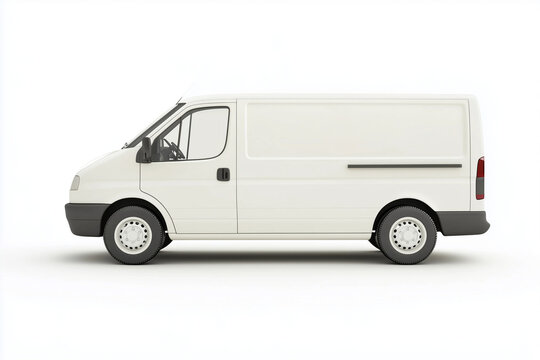 Selective focus white van isolated on white background, All purpose van for working on white, Mini van.