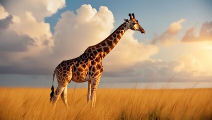 Obraz premium Giraffe on a of grass. Wild nature of Africa
