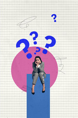Composite trend artwork sketch image collage of huge question mind think pensive overcome problem...
