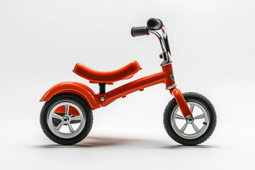 Obraz premium Selective focus balance bike with no paddle for kid isolated on white background, Kid bicycle with no support wheel.