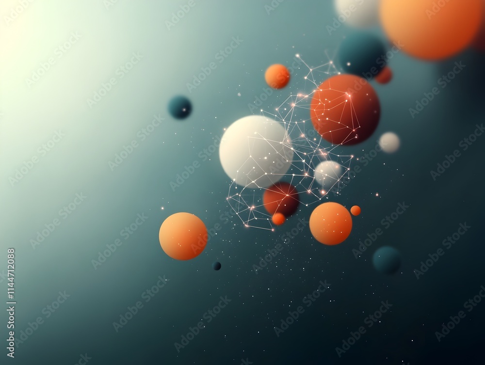 Poster conceptual depicting the statistical distribution of stars within a galaxy glowing orbs of light flo