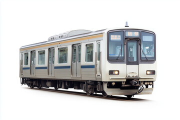 Fototapeta premium Selective focus modern train isolated on white background, Commuter train on railroad on white background, Convenience public transport.