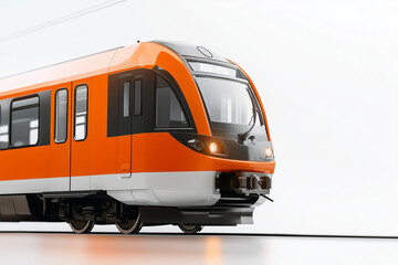 Fototapeta premium High speed commuter train isolated on white background, Selective focus modern convenience train on white, Public transport on railroad.