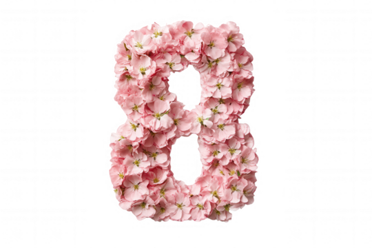 Isolated on a transparent background. Cherry blossom floral number eight on black background.