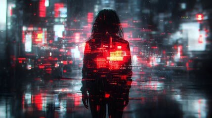 Glitched digital landscape with corrupted textures data anomalies and a sense of technological instability fitting for themes of cybersecurity data breaches and the unpredictable nature of AI