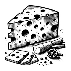 Delicious cheese vector art design black and white