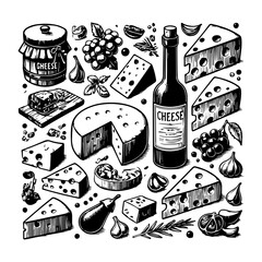 Delicious cheese vector art design black and white