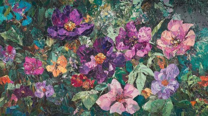 Colorful Abstract Floral Artwork with Vibrant Purple and Green Tones