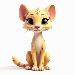 Adorable Cartoon Serval Kitten Sitting, isolated on white background