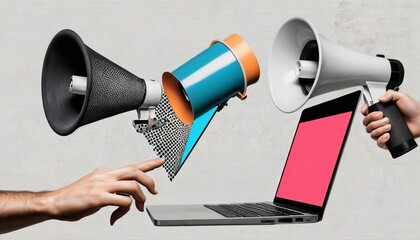 Futuristic illustration about computer technology with a laptop in neon colors. For cover backgrounds, wallpapers and other modern projects. Generated with AI