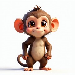 Naklejka premium Adorable Cartoon Baby Monkey, isolated on white background