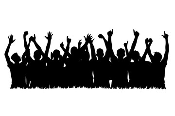 A cheering crowd vector silhouette on white background