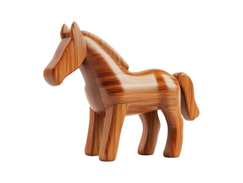 Wooden Horse Figure Isolated on Transparent Background for Design