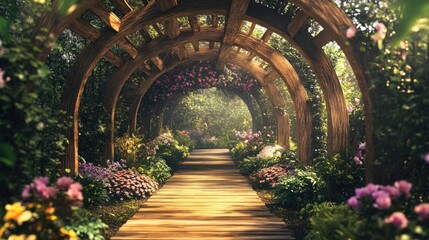 Fototapeta premium Wooden archway garden path. (1)