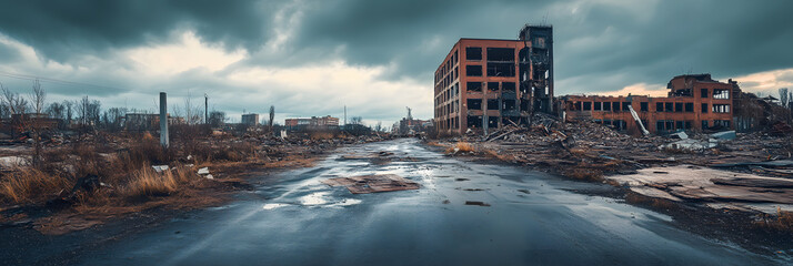 Obraz premium Desolate Industrial Ruins: A Post-Apocalyptic Landscape