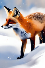 Obraz premium Alert Red Fox Standing Watchful in Pristine Snow