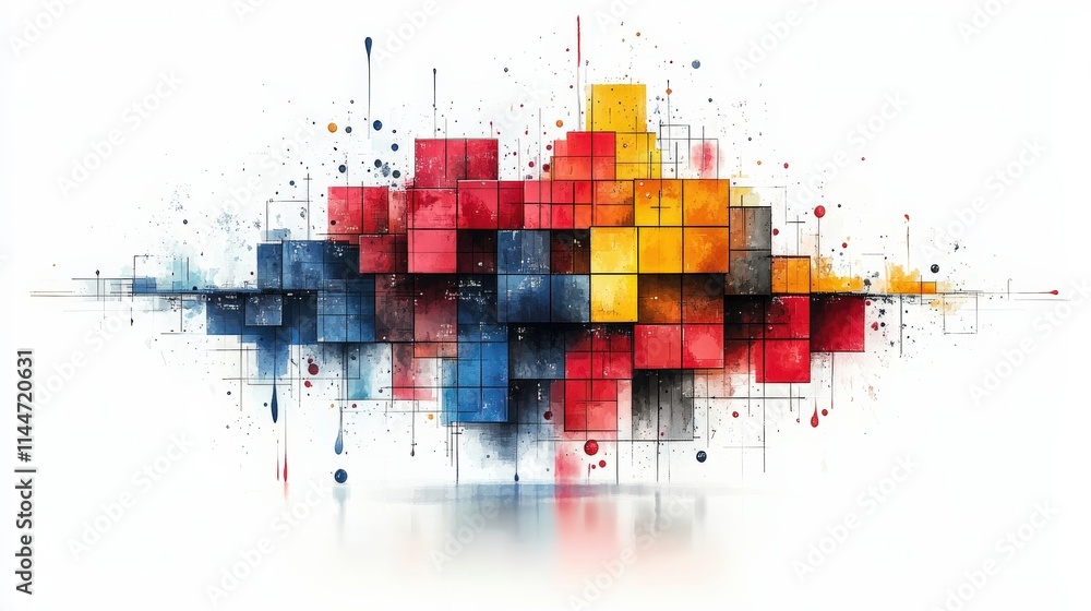 Aufkleber vibrant abstract art with colorful squares and dynamic splash effects on a white background for mode