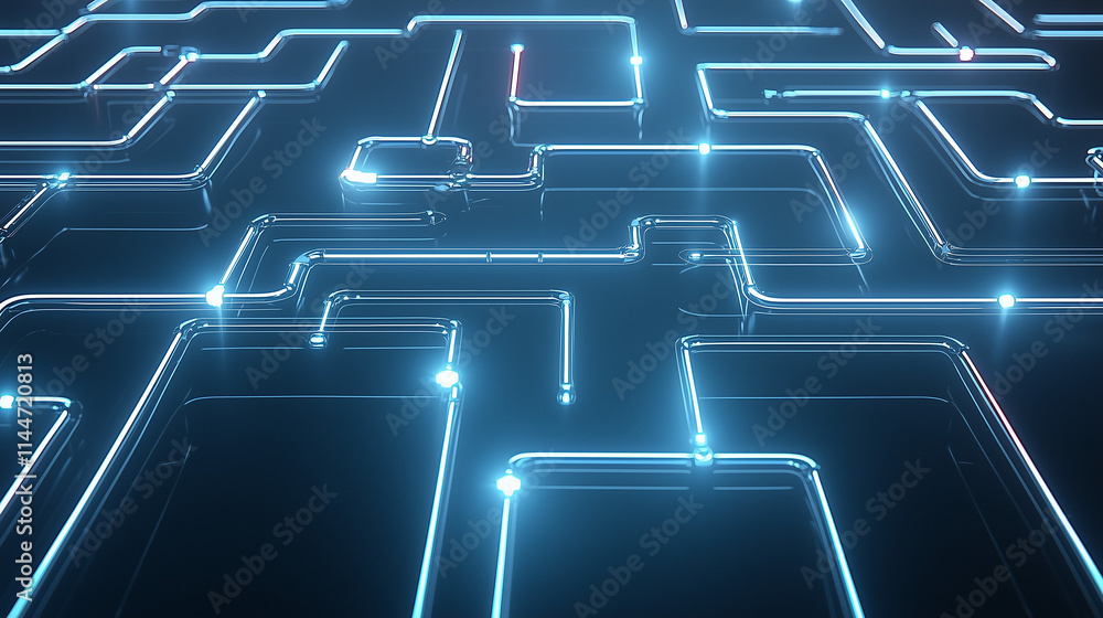 Poster glowing digital labyrinth: a mesmerizing abstract backdrop featuring a complex network of interconne
