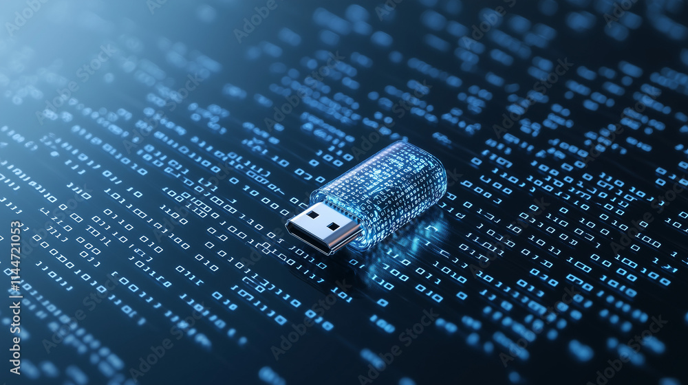 Poster digital data transfer: a futuristic usb flash drive, meticulously rendered in a captivating 3d desig