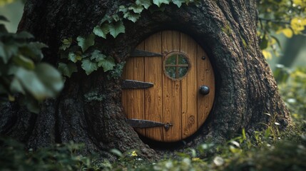 small door of an elf in a tree