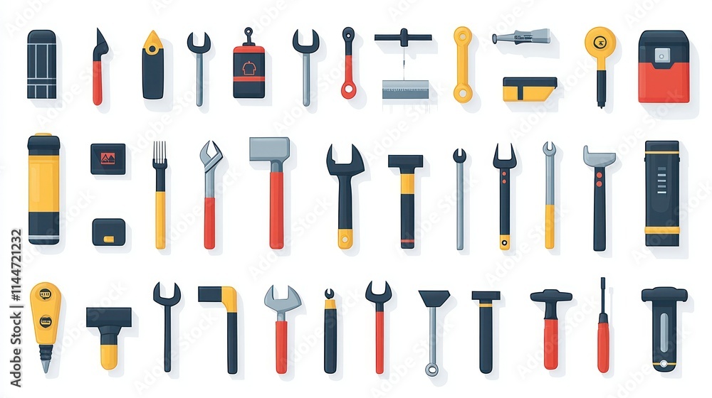 Poster array of colorful tools for various repair tasks.