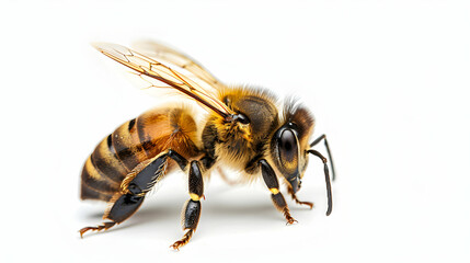 Detailed Close-Up of a Honey Bee on a White Background
