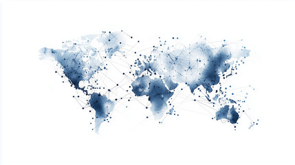 Obraz premium Global Connections: A watercolor world map with delicate lines connecting continents, representing global interconnectedness, communication, and the beauty of our planet.