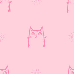 Seamless vector pattern with cute draw cats. Simple doodle style	
