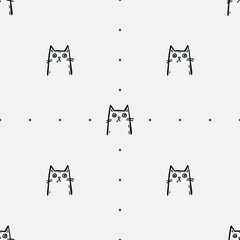 Seamless vector pattern with cute draw cats. Simple doodle style	
