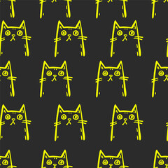 Seamless vector pattern with cute draw cats. Simple doodle style	
