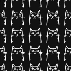 Seamless vector pattern with cute draw cats. Simple doodle style	
