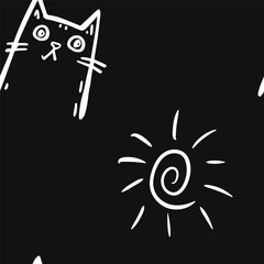 Seamless vector pattern with cute draw cats. Simple doodle style	
