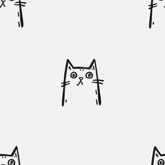 Seamless vector pattern with cute draw cats. Simple doodle style	
