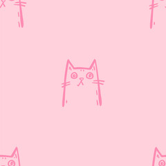 Seamless vector pattern with cute draw cats. Simple doodle style	
