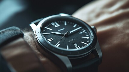 Close-up of a classic men's wristwatch.