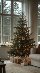 Close up of christmas tree with gifts