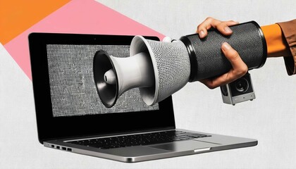 Futuristic illustration about computer technology with a laptop in neon colors. For cover backgrounds, wallpapers and other modern projects. Generated with AI