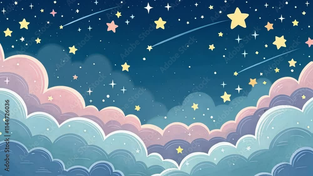 Poster celestial clouds a dreamy homepage with fluffy cloud graphics and a soft animated border of ling sta