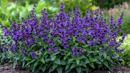 Fototapeta premium Vibrant Purple Flowers in a Lush Garden Setting During Daylight